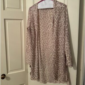 360 cashmere leopard long duster sweater